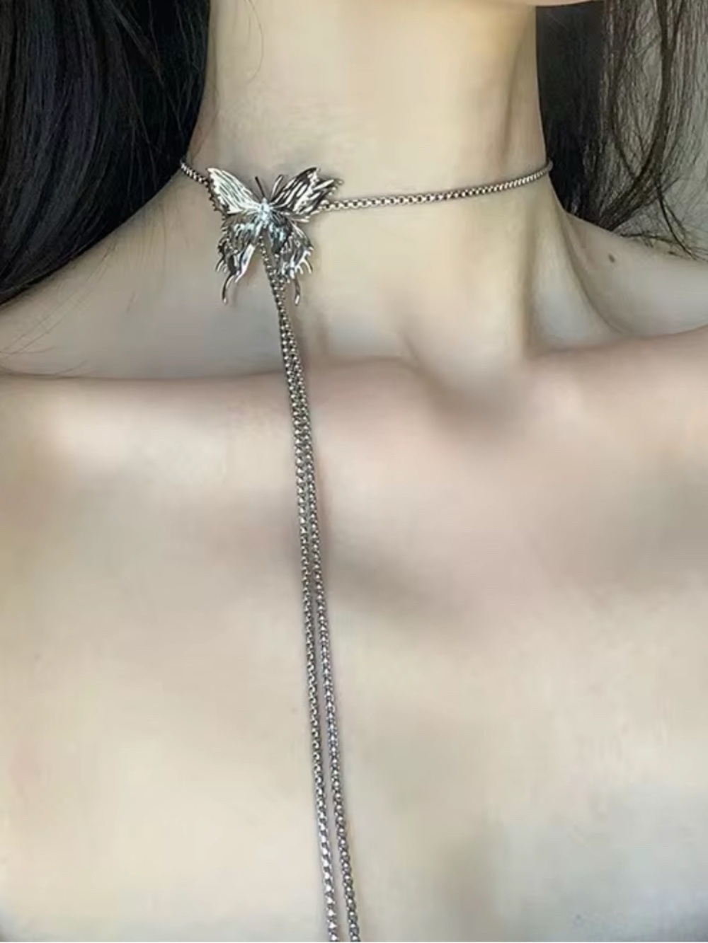 3 in 1 Vintage Adjustable Silver Butterfly Choker Necklace, Bracelet, Body Chain - Picture 2 of 11